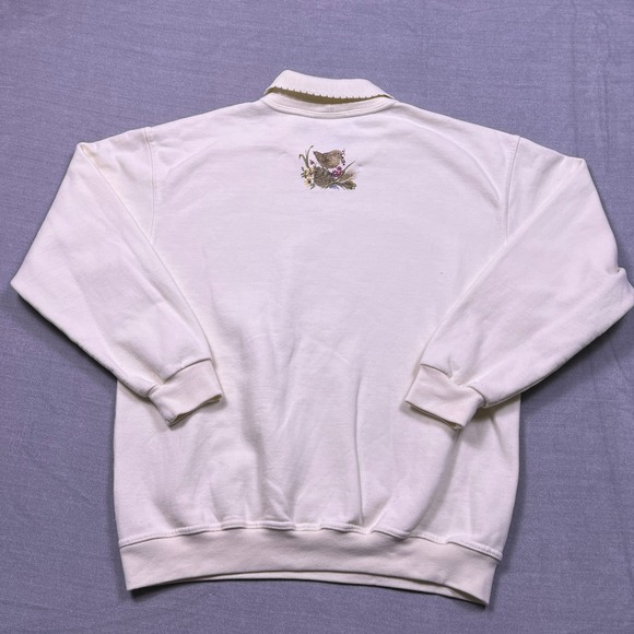 Northern Reflections Women's Cream Floral Bird Embroidered Collared Sweatshirt L - Picture 2 of 8